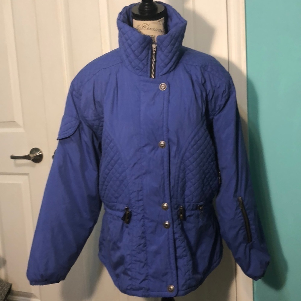 Vintage Nils Skiwear Quilted Parka Snow Winter Ski Size Large Blue
